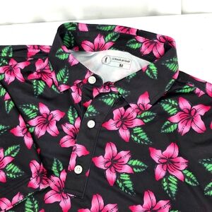 U Suck At Golf Polo Shirt Men's Pink Floral Printed Performance Size Med Stretch